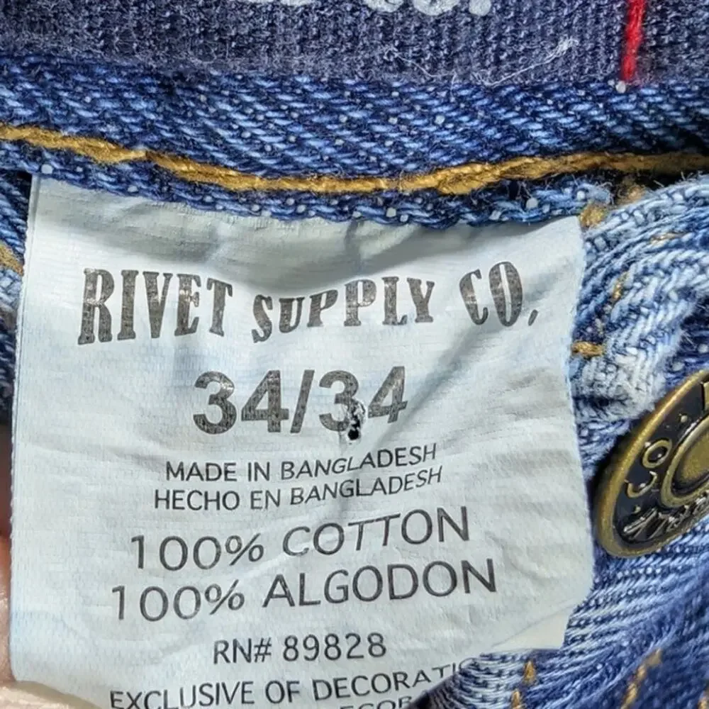Rivet Supply Co Jeans Mens 34 x34 (32.5) Blue Straight Leg Work Normcore Classic